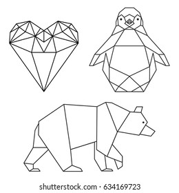 Geometrical shaped heart, penguin and bear.