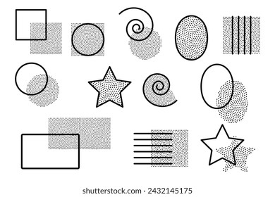 geometrical shapes with dots, backgrounds, title, star, spiral, square, oval, rectangle. Figures for your design 