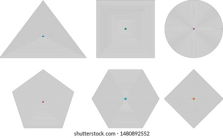 geometrical shapes. intertwined lines and geometric shapes. triangle, square, round, pentagon, hexagon and diamond shape