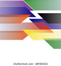 Geometrical shapes with multiple colors overlap with the corporate design.