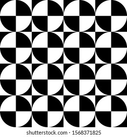 Geometrical signs - circles and squares. High contrast retro seamless pattern in black and white. Vector illustration.