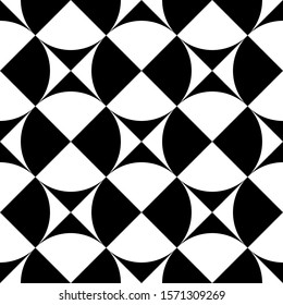 Geometrical signs - circles and squares. High contrast retro seamless pattern in black and white. Vector illustration.