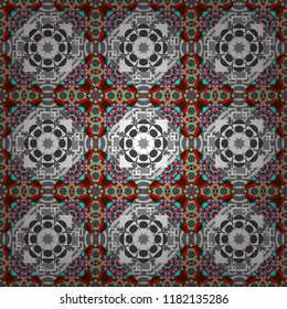 Geometrical simple vector art. Creative, luxury style. Random geometric shapes seamless pattern in gray, brown and blue colors. Print card, cloth, shirts, dress, wrapper, cover.
