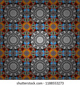 Geometrical simple vector art. Creative, luxury style. Print card, cloth, shirts, dress, wrapper, cover. Random geometric shapes seamless pattern in green, blue and yellow colors.