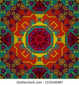 Geometrical simple vector art. Random geometric shapes seamless pattern in white, orange and red colors. Creative, luxury style. Print card, cloth, shirts, dress, wrapper, cover.