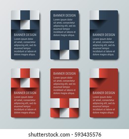 Geometrical small narrow vertical banners with 3d effect for a business website. Six advertising banners templates