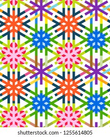 Geometrical snowflakes seamless pattern. Winter Christmas decorative background. Snow fall flakes illustration