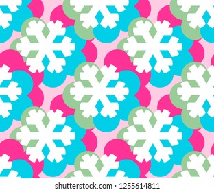 Geometrical snowflakes seamless pattern. Winter Christmas decorative background. Snow fall flakes illustration