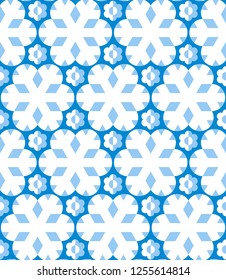 Geometrical snowflakes seamless pattern. Winter Christmas decorative background. Snow fall flakes illustration