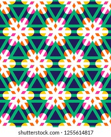 Geometrical snowflakes seamless pattern. Winter Christmas decorative background. Snow fall flakes illustration