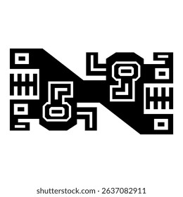 Geometrical South American design from ancient Peru. Wari or Huari culture. Indigenous Native American art. Black and white silhouette.