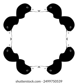 Geometrical square animal frame with heads of a male mallard wild duck or drake bird. Anas platyrhynchos. Black and white silhouette.