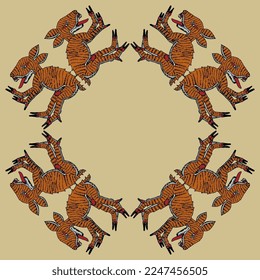 Geometrical square animal frame with stylized deer. Native American art of Aztec Indians. 
