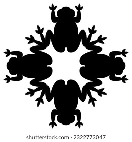 Geometrical square rhombus shape animal design with frogs. Black silhouette on white background.