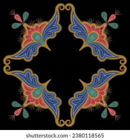 Geometrical square shape ornament or frame. Medieval folk style. 