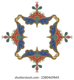 Geometrical square shape ornament or frame. Medieval folk style. 