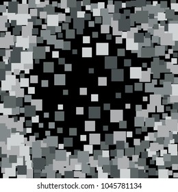 Geometrical steel colors background. Scatter of squares on black. Abstract geometric background for decorations, covers 