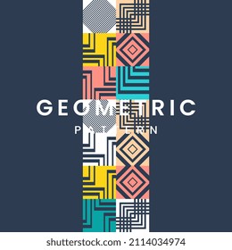 Geometrisches Texturdesign auf dunkelblauem Hintergrund, Moderne geometrische Formen mit Text