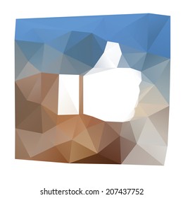 Geometrical thumb up icon, colorful polygonal background