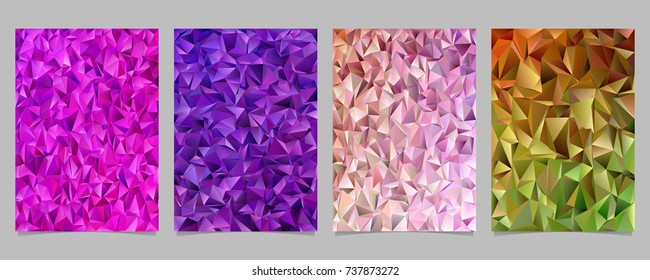 Geometrical tiled triangle mosaic page template set - vector flyer background graphic designs from colored triangles