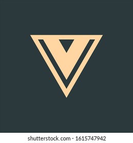 Geometrical triangle or arrow in three parts logo design. Technology business identity concept. Creative corporate template. Stock Vector illustration isolated on green background.