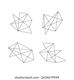 Geometrical triangle mesh line wire frame set isolated vector illustration on white background.