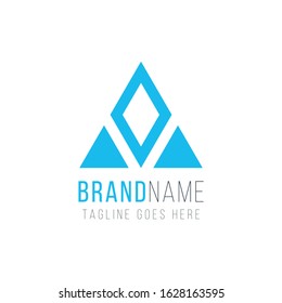 Geometrical triangle and rhombus or arrow in three parts logo design. Technology business identity concept. Creative corporate template. Stock Vector illustration isolated on white background.