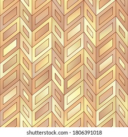 Geometrical Universal Abstract Seamless Pattern of Gradient Beige, Brown, Yellow Parallelograms. 
Continuous Background of Stylized Geometric Ears of Bakery products Colors.