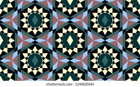 
Geometrical vector art. Mosaic background. Arabic girih.
Islamic ornamental colorful detail of mosaic. Print card