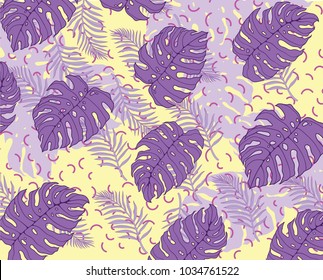 geometrical vector exotic background with palm leaves. Floral elements with geometrical style .