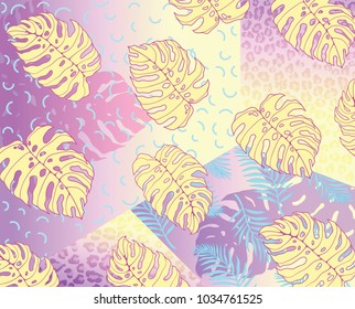 geometrical vector exotic background with palm leaves. Floral elements with geometrical style .