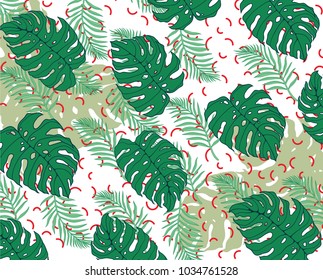 geometrical vector exotic background with palm leaves. Floral elements with geometrical style .