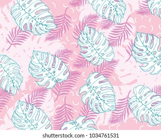 geometrical vector exotic background with palm leaves. Floral elements with geometrical style .