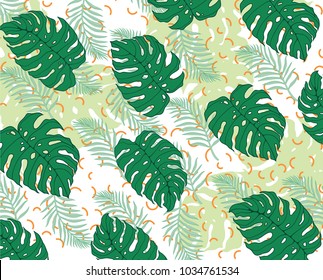 geometrical vector exotic background with palm leaves. Floral elements with geometrical style .
