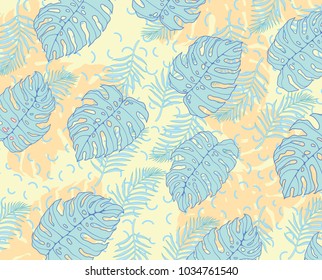 geometrical vector exotic background with palm leaves. Floral elements with geometrical style .