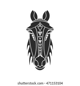 Geometrical vector horse portrait. Flat illustration on the white background. Tattoo style.