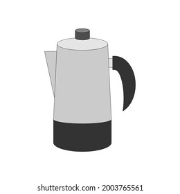 Ilustración vectorial geométrica de un percolador - herramienta para la elaboración de café. Ilustración simple con contorno negro fino. Aislado sobre fondo blanco.