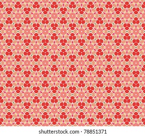 Geometrical vector pattern (seamless) with stars and flowers in orange, red, pink, yellow, green