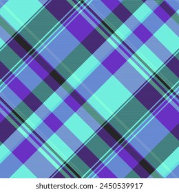 Geometrical vector pattern texture, daisy seamless textile tartan. Classical plaid check background fabric in teal and violet colors.