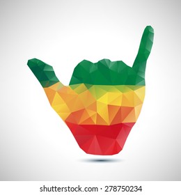 Geometrical vector polygonal rastafari color flag symbol of shaka from triangles