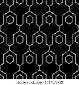 Geometrical wallpaper. Hexagons, figures pattern. Seamless ornament. Geometric background. Simple shapes backdrop. Polygons motif. Digital paper, abstract. Vector.