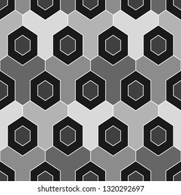 Geometrical wallpaper. Hexagons, figures pattern. Geometric background. Simple shapes backdrop. Polygons motif. Digital paper, abstract. Seamless ornament. Vector.
