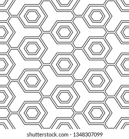 Geometrical wallpaper. Hexagons, figures pattern. Geometric background. Simple shapes backdrop. Polygons motif. Digital paper, abstract. Seamless ornament. Vector