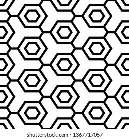 Geometrical wallpaper. Hexagons, figures pattern. Geometric background. Polygons motif. Digital paper, abstract. Seamless ornament.Simple shapes backdrop. Vector.