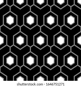 Geometrical wallpaper. Seamless ornament. Hexagons, figures pattern. Geometric background. Simple shapes backdrop. Polygons motif. Digital paper, abstract. Vector.