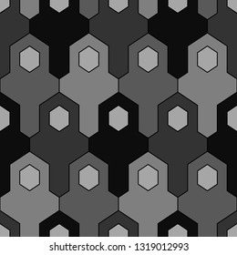 Geometrical wallpaper.Simple shapes backdrop. Hexagons, figures pattern. Geometric background. Polygons motif. Digital paper, abstract. Seamless ornament. Vector