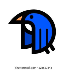 Geometrically Aligned Beautiful Abstract Blue and White Flying Bird Vector with Wings Beak and Cute Little Legs