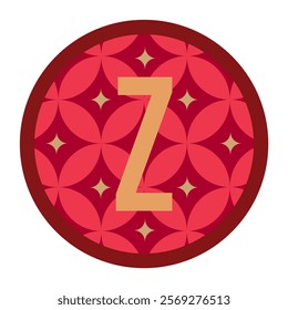 Geometric-inspired vector with golden ‘Z’ monogram inside a maroon border on a red floral motif background. Great for high-end design needs and branding elements