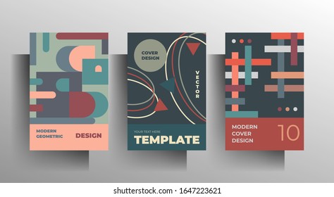 Geometrics cover design template set. Color vector illustration retro style.