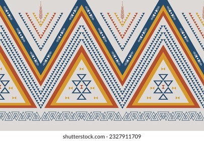 Geometría de etnia azteca sin costura en tribal. Diseño para fondo, tela, ropa, vestimenta, bolsa, pañuelo, papel pintado, alfombra, cortina, alfombra. Fondo nativo. Motivos navajos. Ilustración vectorial.